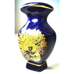 Porcelain Wall Pocket Vintage Japanese Cobalt Blue Gold Peacock Design  6.75”